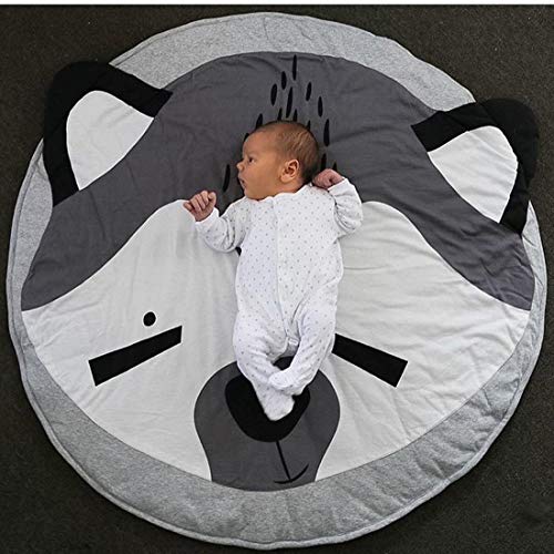 Jialisen Baby Playmats Round Cotton Nursery Rug Baby Crawling Mat Game Blanket Animals Mats Soft Carpet Kids Rug for Kids Room Home Decoration 35.5 x35.5 Inches (Fox)