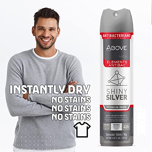 Above Shiny Silver - 48 Hours Elements Antiperspirant Deodorant Set For Men - Notes Of Jasmine And Mint - Dry Spray Protects Against Sweat And Body Odor - Instant Freshness - Stain Free - 4 Pc #TOP5