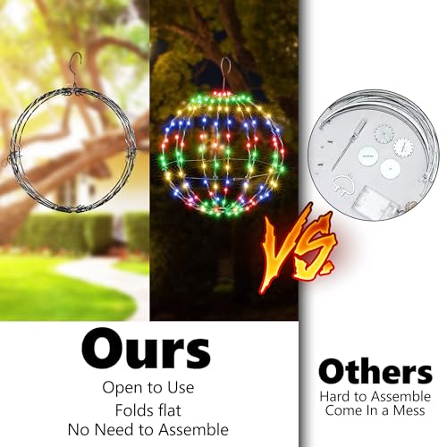 Joomer Battery Operated Christmas Ball Lights 2Pack, 13IN & 11IN Foldable Metal Sphere Lights, Waterproof 8 Lighting Modes with Timer Function, Hanging Light for Christmas Decorations (Multicolor) by Joomer - Image 6