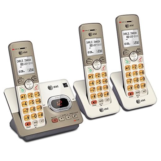 AT&T EL52313 3-Handset Cordless Phone with Answering System & Extra-large Backlit Keys, Light champagne, 3 Handsets