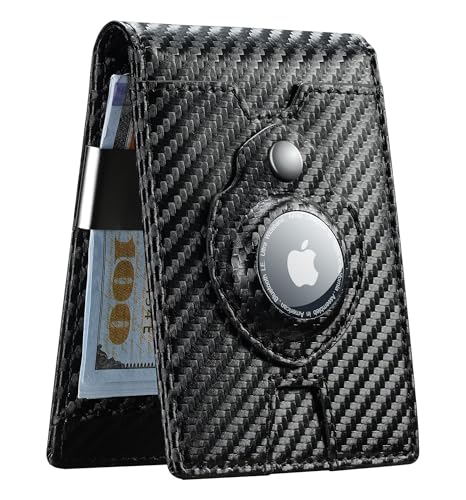 furid Airtag Wallet Men Slim: RFID Card Wallet with Airtag Holder - Apple Air Tag Wallet for Men - Minimalist Front Pocket Bifold Leather Wallet with Money Clip (Carbon Fiber)2