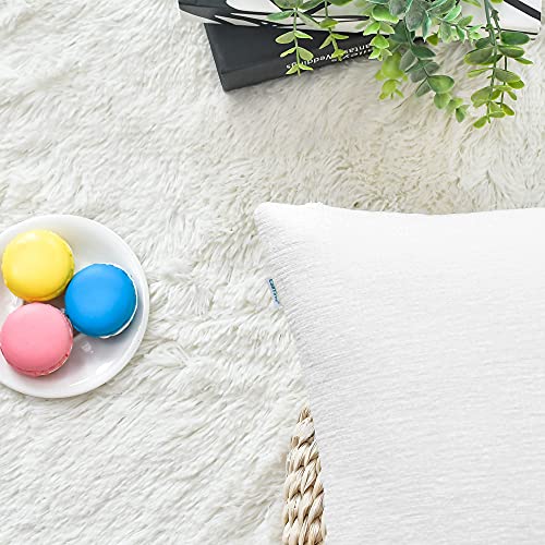 Image of CaliTime Pack of 2 Cozy Throw Pillow Covers Cases for Couch Sofa Home Decoration Solid Dyed Soft Chenille 12 X 12 Inches True White