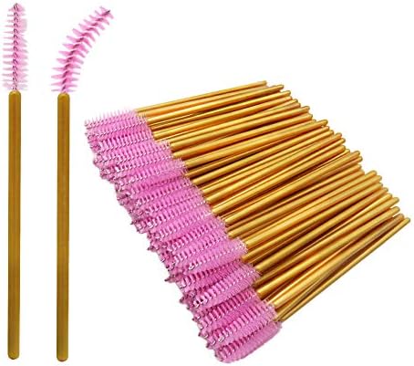Shintop Disposable Eyelash Brushes, 200 Pack Eyelash Mascara Wands Applicator Makeup Kits (Gold/Pink)