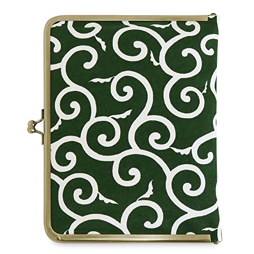 【AYANOKOJI】ブックカバー 型 がま口 多機能 ケース B6 360P 対応 帆布 唐草 水玉 あやの小路 日本製 京都 手帳 ダイアリー 母子手帳 お薬手帳 診察券 通院 ガマグチ がまぐち (唐草 ミドリ)