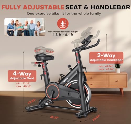 Image of Exercise Bike, Adjustable Magnetic Resistance Stationary Bikes for Home with App Compatible, Silent Indoor Cycling Bike with 350lbs Weight Capacity Comfortable Seat, Digital Monitor & Phone Mount