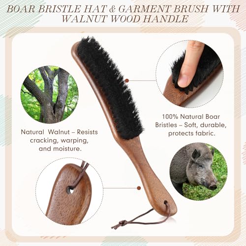 Image of Patelai 2 Pcs Horsehair Felt Hat Brush Kit Hat Cleaning,Wooden Color,Wood | Cowboy Hat Brush with Cleaning Sponge Lint Brush Remover Dust for Shoes Furniture Suits Clothes