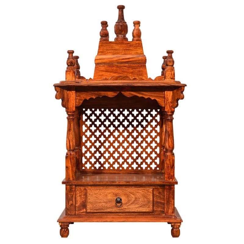 Image of Wudniture Sheesham Wood Handcrafted Home Mandir /Temple (Dark Honey Finish) | Wooden Pooja Mandir for Home & Office
