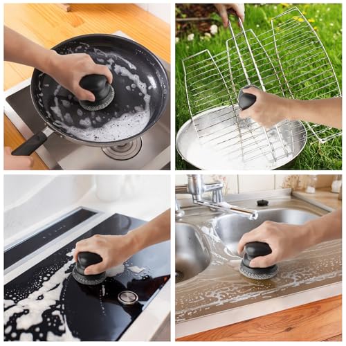 Schrubber für Gusseisenpfanne, Topfreiniger mit 2 Schabern, Kettenbürste für Geschirr, Töpfe, Pfannen, Grillplatten, Grills (Schwarz… – Ansicht 3