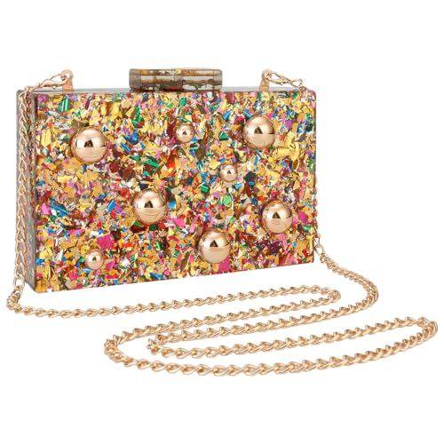 Image of Gets Acrylic Purses and Handbags for Women Multicolor Perspex Geometric Patterns Box Clutch Banquet Evening Crossbody Handbag