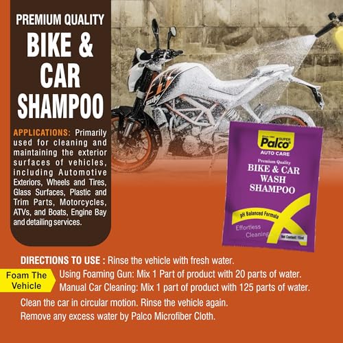 Image of PALCO Bike & Car Wash Shampoo 15ml (Pack of 30) - Super Concentrated pH-Balanced Thick Liquid Car Shampoo, Exterior Cleaning, Bucket Wash & Foam Cannon, Deep Cleaning Brilliant Shine Bike Shampoo