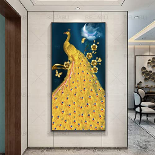 Toile paon doré lune paysage animal 70x140cm sans cadre décoration intérieure