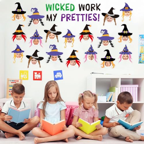Image of 36 Pcs Halloween Witch Hat Cutouts for Bulletin Board Decoration Halloween Cutouts with Photo Space for DIY Craft for Classroom Party Decor