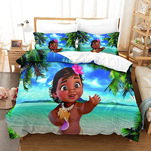Vaiana Housse De Couette Ensemble De Literie Imprimé en 3D Housse De Couette Ensemble Designs À La Mode Ensemble De 3 Pièces Doux Résistant À La Décoloration Respirant Single(135x200cm) Cover