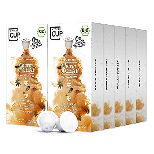 My Tea Cup - TEEKAPSELN CHARM OF CHAI 10 x 10 I BIO-KRÄUTERTEE I 100 Kapseln für Nespresso®³-Kapselmaschinen I 100% industriell kompostierbar & nachhaltig – 0% Aluminium…