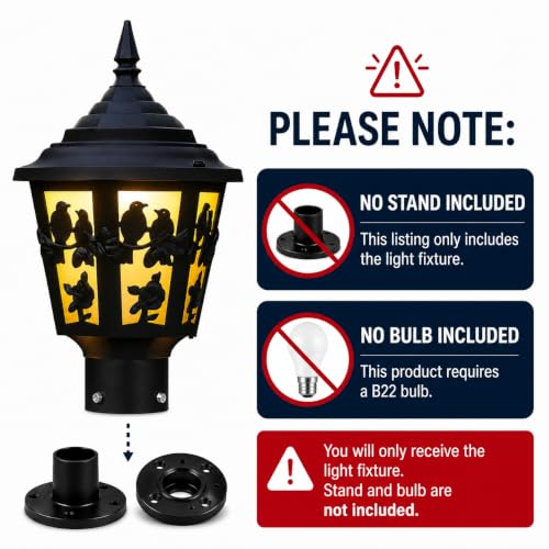 Image of SINOMAN Exterior Outdoor Gate Lamp Light Outdoor Post Light, Matt Black Pillar Lamp Fixtures Bird Design Perfect for Patio Porch Garden and Gate Post Decor (Bulb Not Included) (Pack of 1)