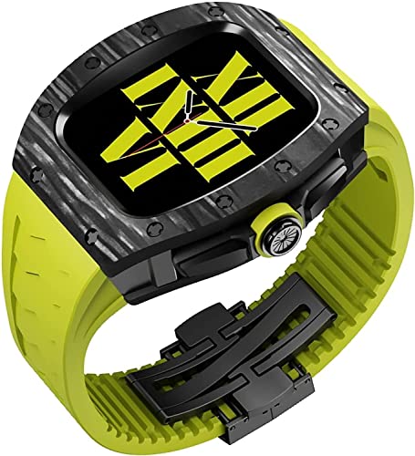 Boîtier carbone titane avec bracelet caoutchouc fluoré pour Apple Watch 45 mm et 44 mm