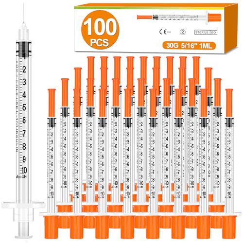 Image of 100 Pack 1ml Syringes with Needle-30Ga 5 /16 Inch, Individually Sealed Packaging