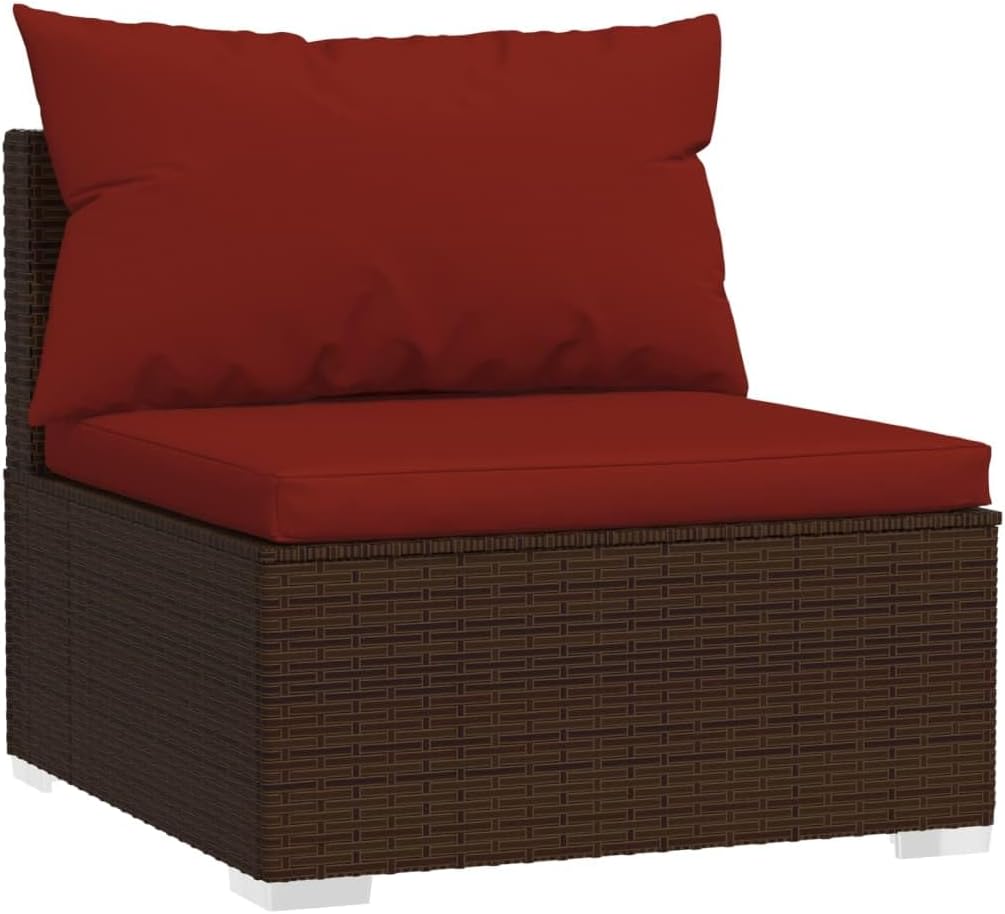 vidaXL 4-Seater Patio Sofa - Comfortable Outdoor Seating with Cushions - Resistant PE Rattan and Steel Material - Brown and Cinnamon Red