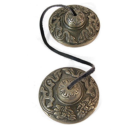 Dragón de tibetanos budistas Tingsa de los platillos de las campanas de las campanas para la meditación, la prosperidad, cicatrizante y Feng Shui - gastos de envío gratis