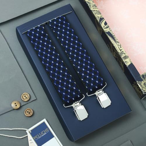 Image of Peluche Blue Lining Black Coloured 3.5cm Strap Width Elastic Suspenders for Men