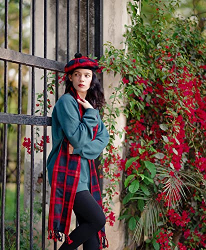 Image of Scottish Tam O' Shanter Hat Tartan Bonnet Pom Pom Wool Flat Cap One Size