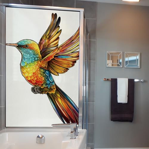 Film vitre anti regard oiseau doré jaune 60x116 cm brise vue opaque thermique PVC 4 Pcs - 2