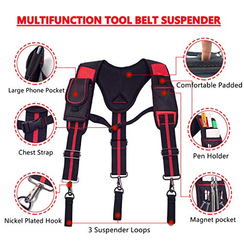 Aisenin Tool Belt Suspenders Construction Work Suspenders With Magnet Pocket, Large Moveable Phone Holder, Pencil Holder #TOP1