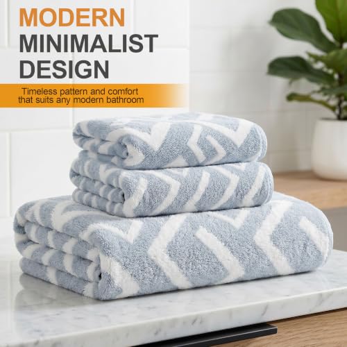 Image of Story@Home K-Cloud Luxury Bath Towel Set for Gifting, Microfiber Towels, 500 GSM, Ultra Soft, Quick Dry, 3X More Absorbent Than Cotton Towels, 1 Bath Towel & 2 Hand Towels, Gift Box, Set of 3-Ice Blue