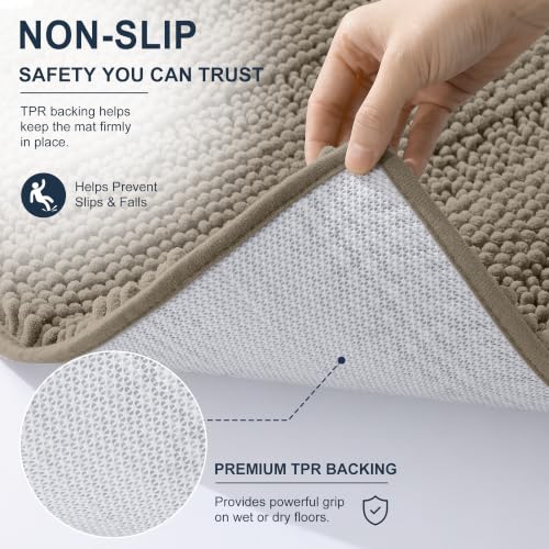 Image of Smiry Thick Chenille Bathroom Runner Rugs 44x24, Extra Absorbent Striped Bath Mat, Machine Washable, Rubber Backing, Long Bath Rugs for Bathroom, Tub & Shower, Home Decor Accessories, Warm Taupe