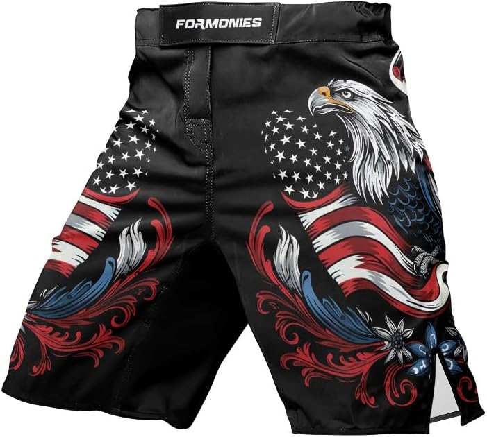 FORMONIES Men’s Compression Fight Shorts – Patriot Training Shorts for MMA, Jiu Jitsu, Kickboxing, Gym Workouts