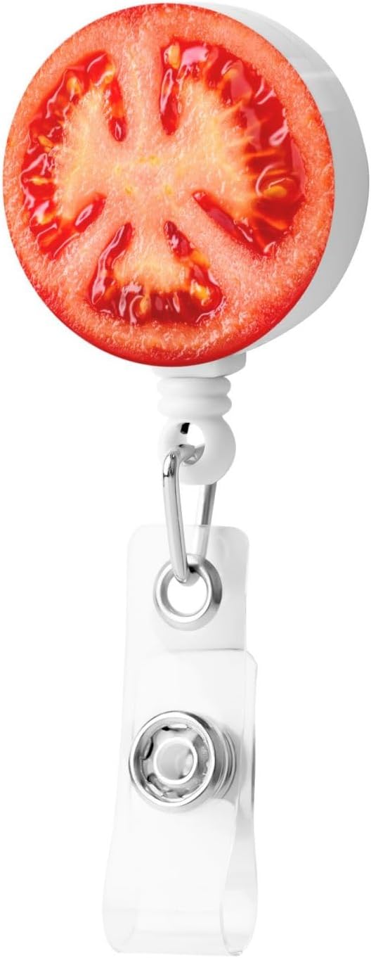 Tomato Retractable Badge -Funny Food Badge Country Clip Holder ID Reel Clip for Lanyards Name ID Card image 2