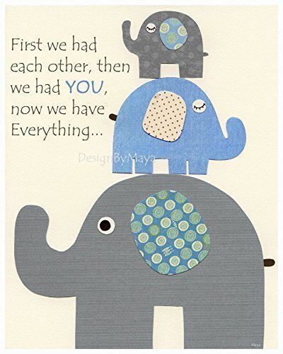 Boy room nursery wall art decor First we had baby elephant blue gray