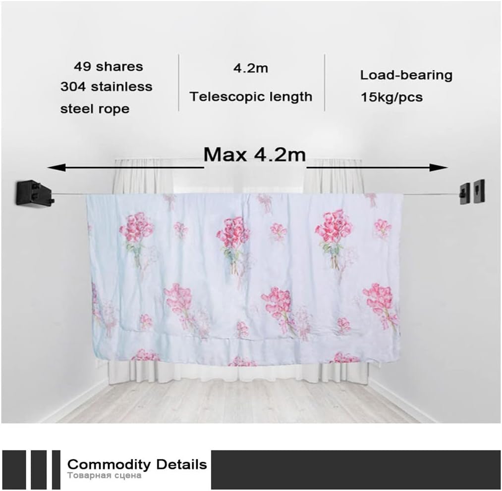 Retractable Clothesline Laundry Line with Adjustable Stainless Steel Rope,Wall Mounted Space-Saver Drying Line(D)