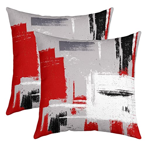 Résumé Taie d'oreiller 40x40cm Pour Sofa lit Taie Oreiller Moderne Résumé Art Décorative Lot De 2 Housse de Coussin Rouge Gris Blanc Housse Coussin...