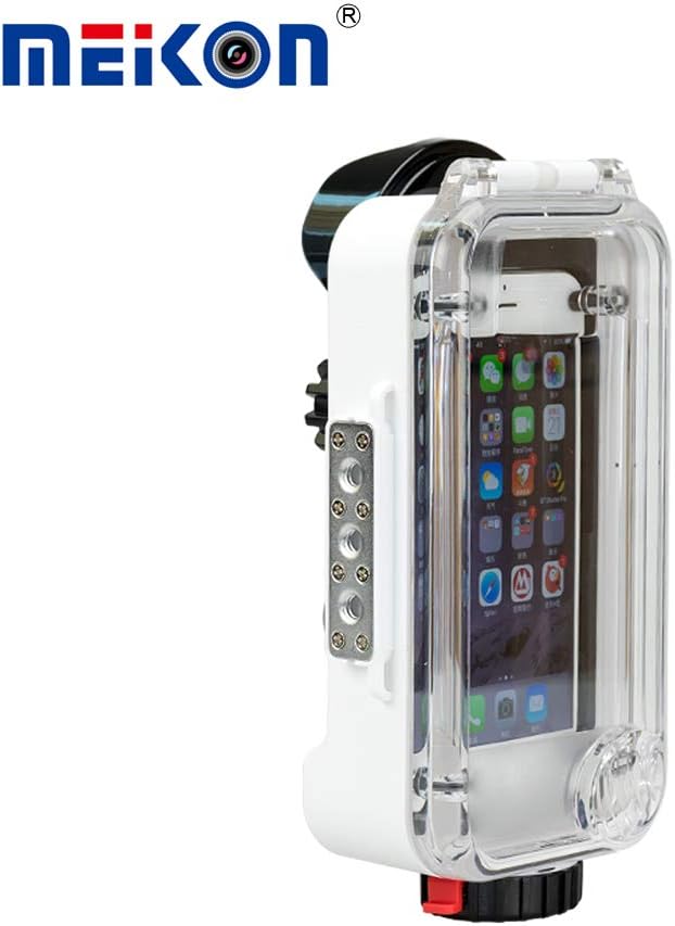 MEIKON iPhone X/6/7/8 Waterproof Case White Bluetooth Control 195FT/60M IPX8 Certified Waterproof Underwater Swimming Diving Surfing Snorkeling case with Wide Angle Dome Port Lens(NO Battery)