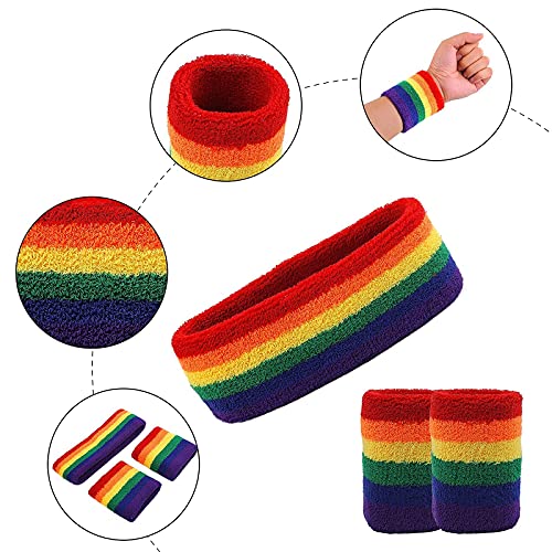 ASTER 3 Pieces Sweat band Rainbow Sweatband Set Rainbow Sports Headband sweatbands Wristband Colorful Cotton Sweatband Set Men and Women Athletic Bands for Basketball, Tennis, Working Out - Image 3