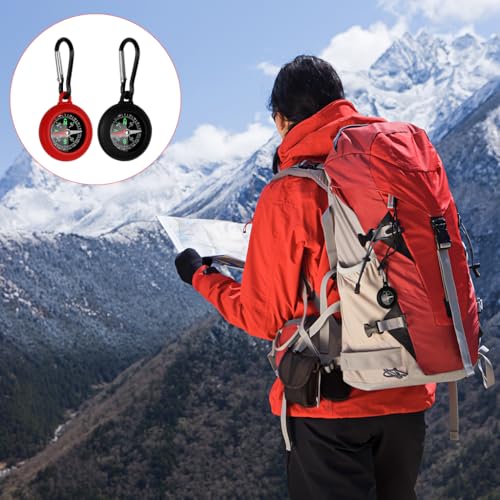 Image of Proberos 2 Pcs Compass with Carabiner for Outdoor Activities, Reliable Outdoor Adventure Gear for Backpacks, Hiking, Camping, Trekking Pocket Compass, Mountaineering Equipment Accessory Set