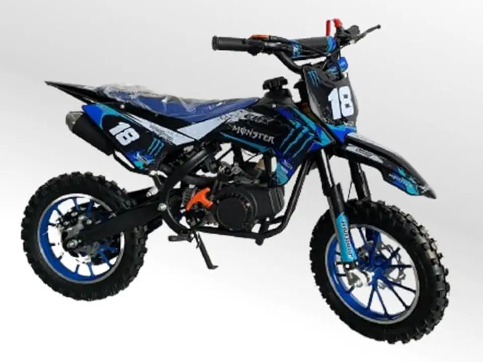 Mini Moto Cross Trilha 49cc Monster Azul Gasolina com Óleo 2 Tempos