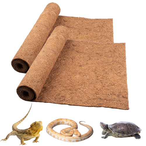 Reptilien-Teppich Kokosfaser, 2 Pack natürliche Reptilien-Teppich Terrarium Liner Bedding Reptil-Substrat Matte Lieferungen für Bartagame Leopard Gecko Iguana Schlange (2 Pack 100*40cm/40*16 Zoll)