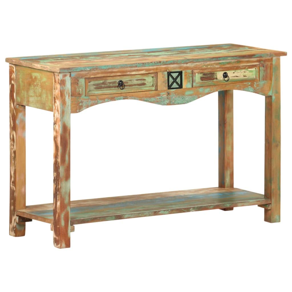 Konsola w stylu retro 120 x 40 x 75 cm, z litego drewna, szafka do przedpokoju w stylu vintage, z 2 szufladami i 1 półką, stabilna i trwała szafka do przechowywania do salonu lub przedpokoju