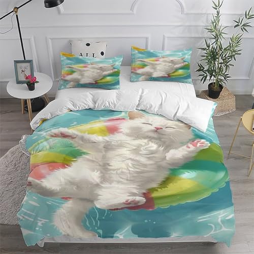 Housse de couette chat parure de lit 200x200 microfibre