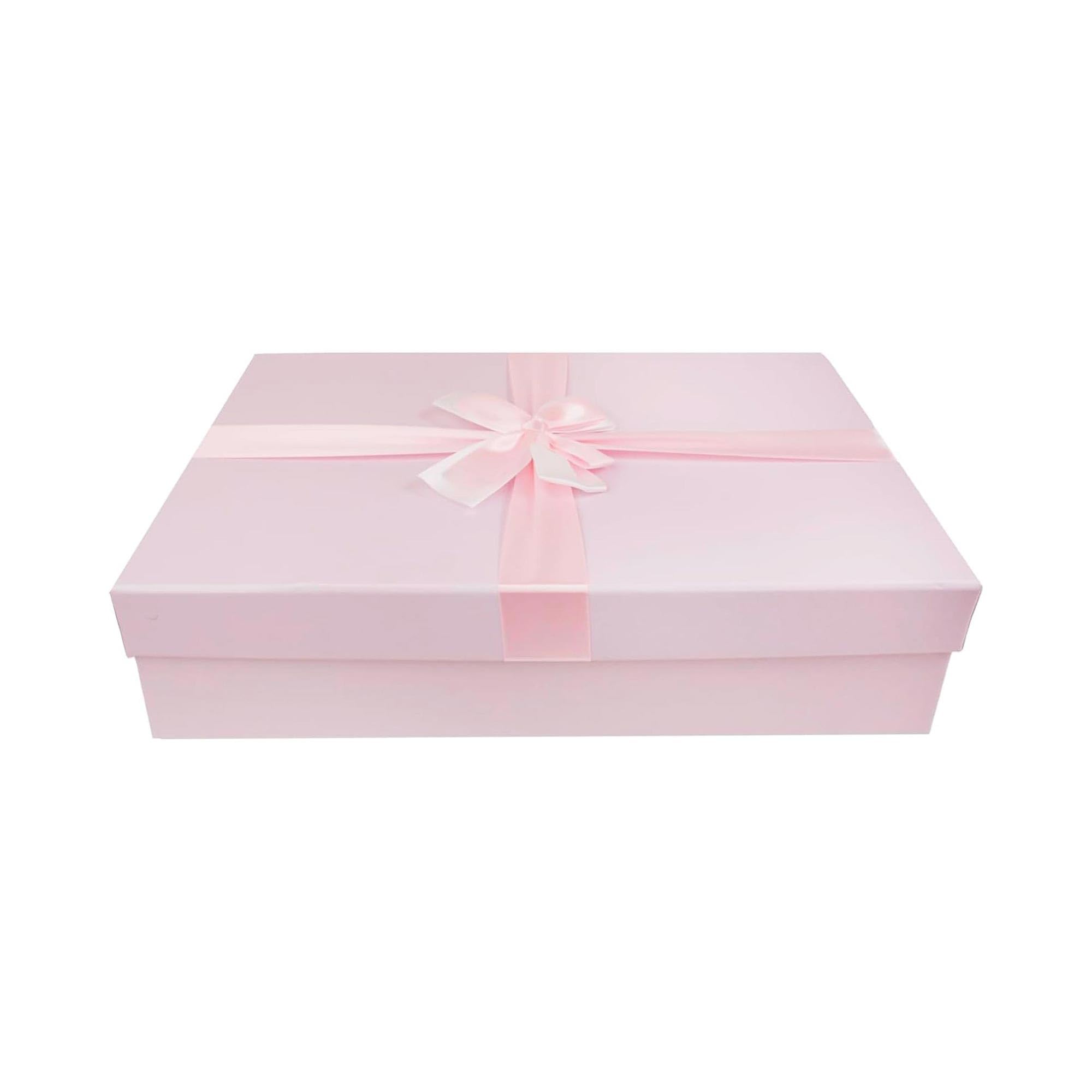 Emartbuy Pack of 10 Baby Pink Rigid Gift Box with Ribbon – 30.5 x 23 x 5 cm Luxury Cardboard Presentation Box | Premium Packaging for Hampers, Bridesmaid Gifts, Birthdays, Weddings, Corporate Gifting