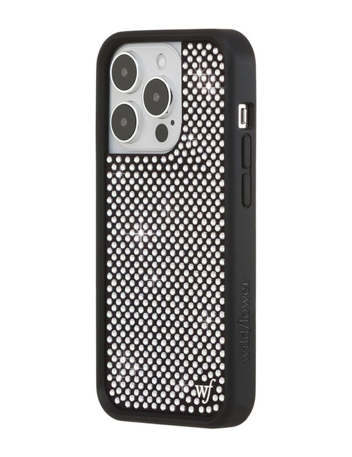 Coque antichoc iPhone 14 Pro noire Wildflower avec diamant mignon