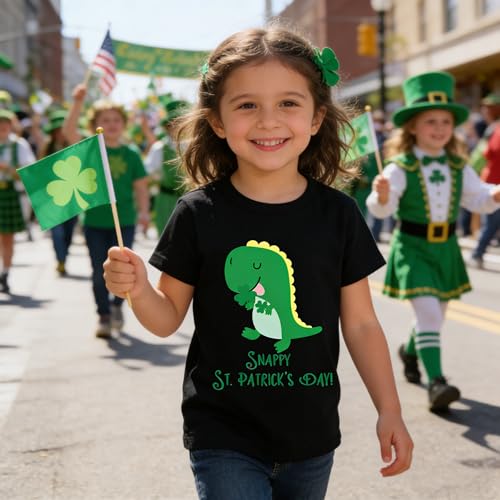 Image of Tkria Toddler Boys St Patricks Shirts Kids Clover Shamrock T-Shirt Baby Dinosaur Gnome Lucky Dude Short Sleeve Green Tops