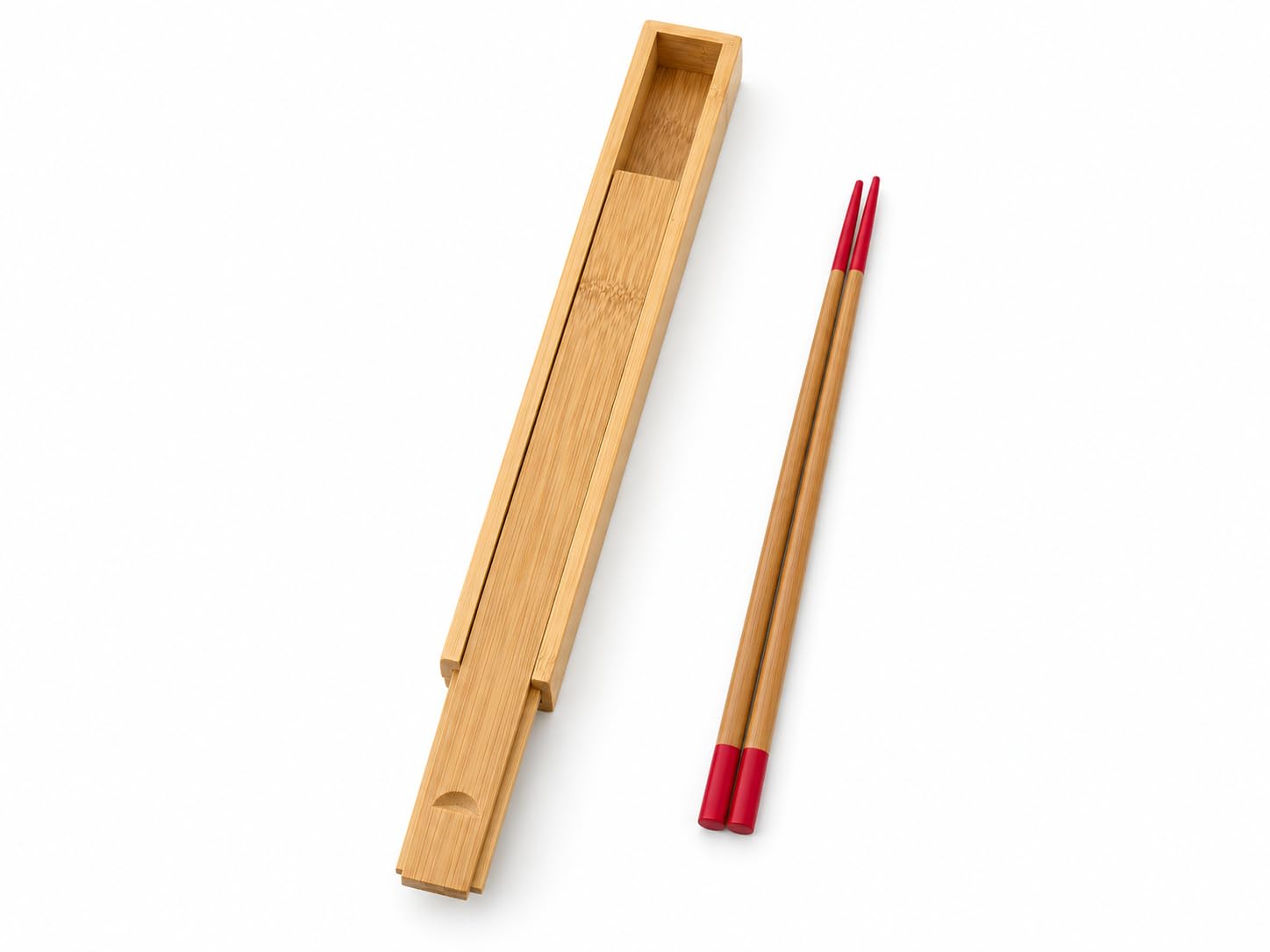 Bamboo Travel Chopsticks with Case - Red Tips -7