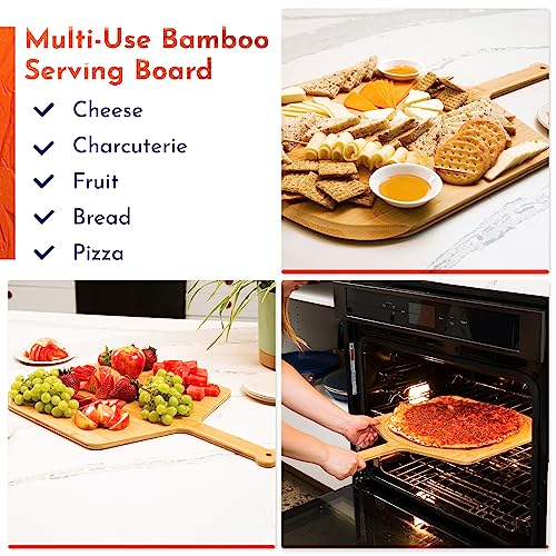 Image of Wooden Pizza Peel 14 Inch Board with Engraved Sizes - Multi-Purpose Bamboo Pizza Cutting Board, Wood Pizza Peel, Pizza Spatula Paddle, and Serving Board with Size and Cutting Guide