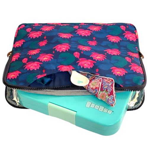 Yumbox Poche - Insulated Sleeve Slim Lunch Bag with Handles and Exterior Pockets (Lotus Flower) - Compatible with all standard lunch boxes