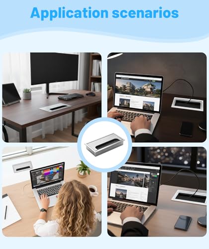 Image of Aluminum Alloy Wire Organizer For Table, Desk Cable Grommet Hole, Square Grommet Aluminum Cable Cover 160 X 80mm Wire Hole Cover Outlet For Management Office Computer Desk Wires