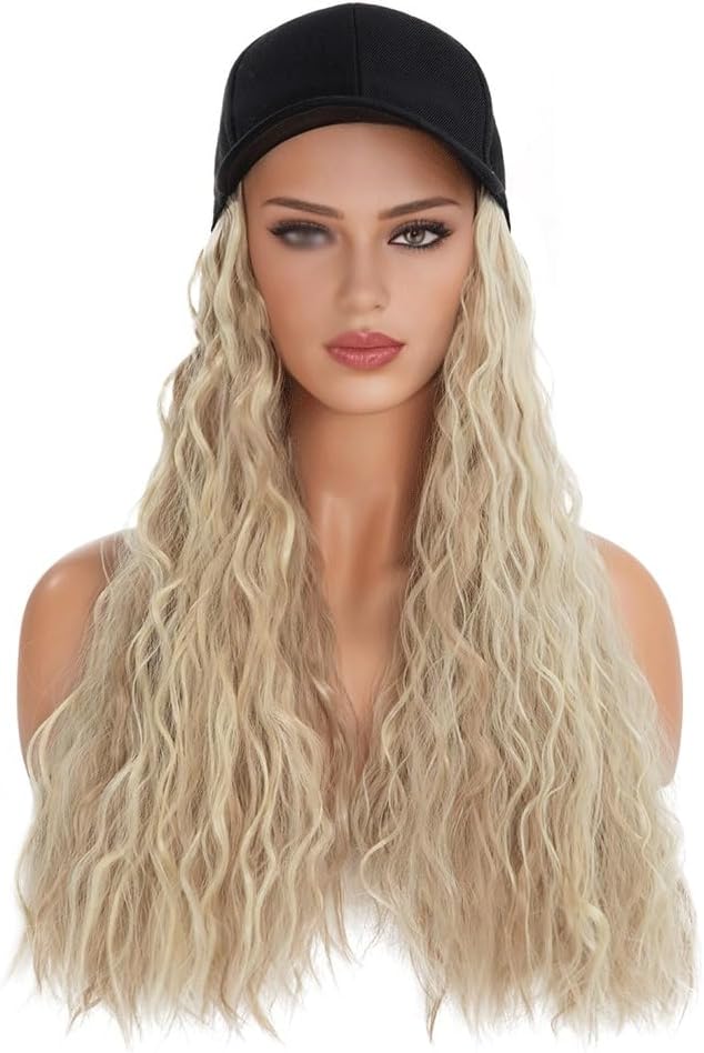 Wig Cap Hat Wig Women Big Wavy Curly Hair Fluffy Baseball Wig Cap Natural Breathable Fashion Wig Cap Hair Extension Cap (Color : 03)
