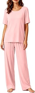 Pajamas for Women Set 2 Piece Comfy Loungewear, Lightweight Pjs Sleepwear, Short Sleeve Top & Long Pants Lounge Set